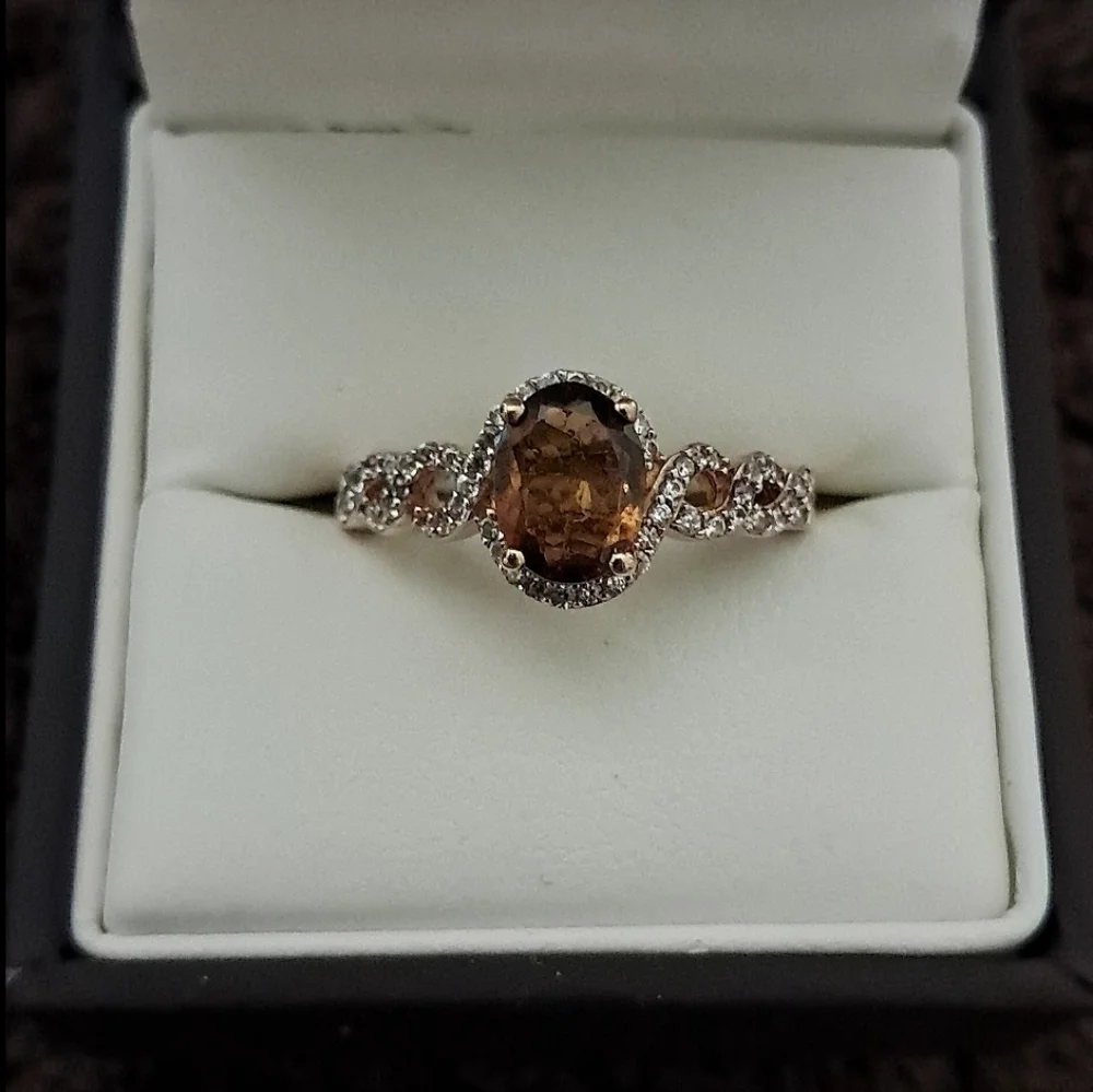 Golden Tourmaline & White Ziron Halo Enfinity style Ring.